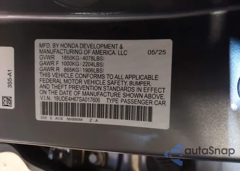 2025 Acura Integra A-Spec Technology from USA, damaged, VIN 19UDE4H67SA017606